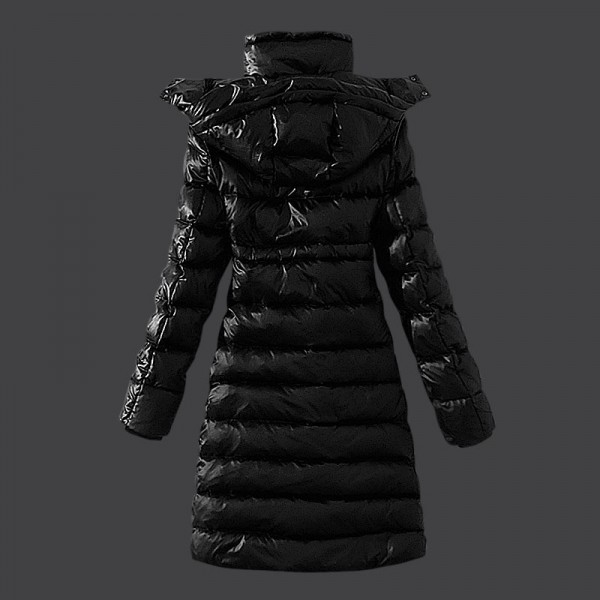 Moncler Donna sottile lungo Giù cappotto Nero Presa M1071